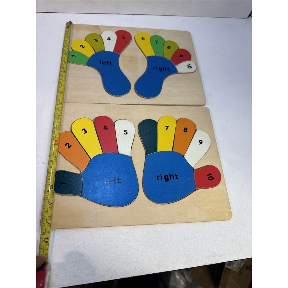 Vintage Wooden‎ Puzzles Hands And Feet Teach Right, Left, Colors,  & Numbers